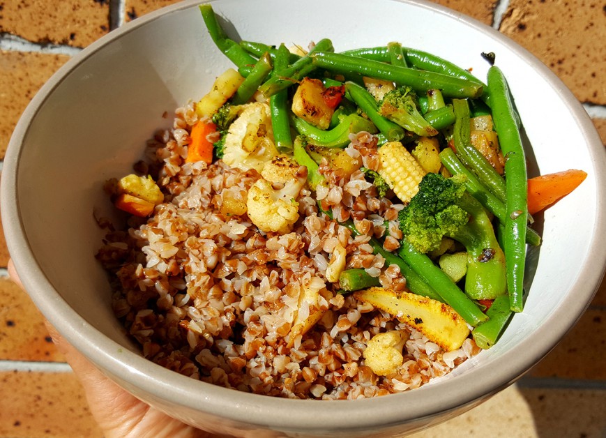 roasted buckwheat with stir fried veggies